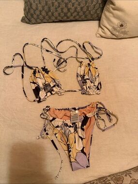 Madewell Floral String Bikini in Yellow, Lavender, Black